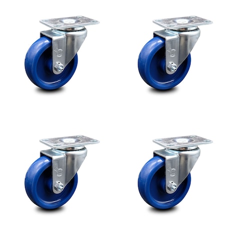 Service Caster 4 Inch Solid Polyurethane Wheel Swivel Top Plate Caster Set SCC-20S414-SPUS-TP3-4